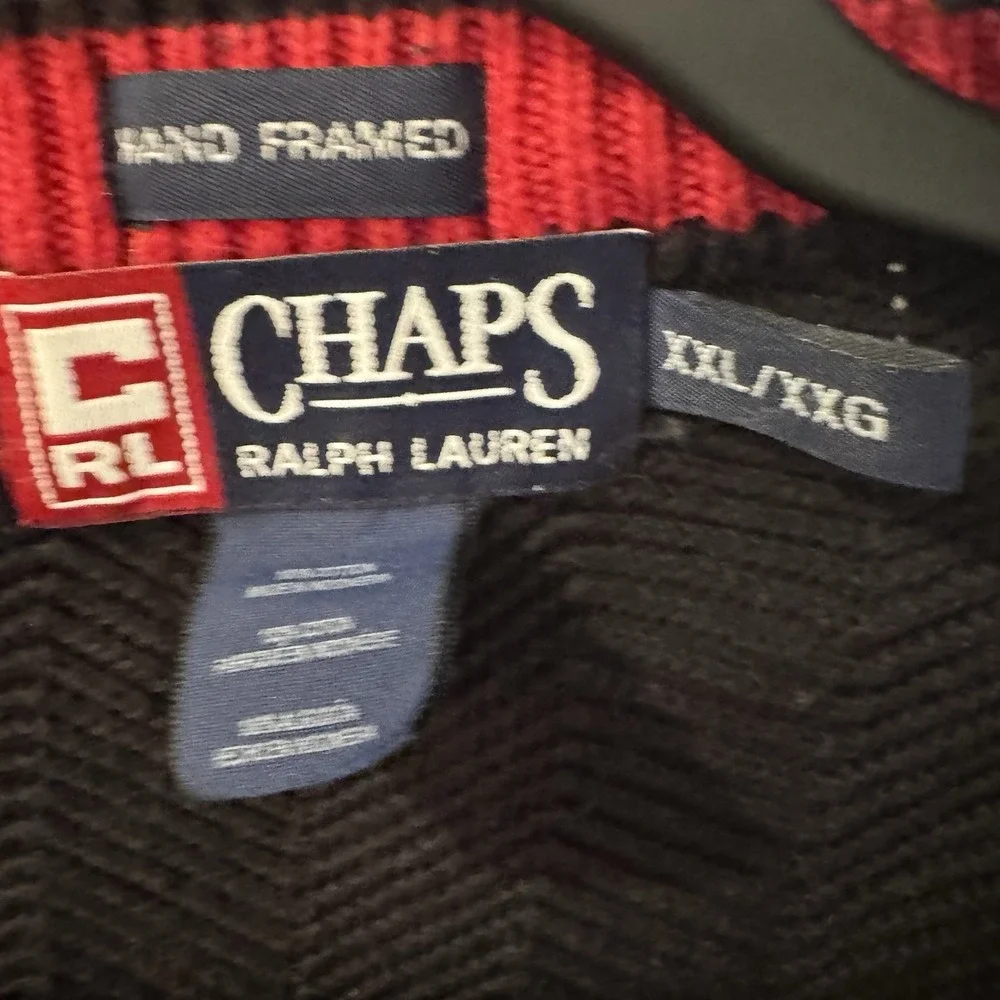 Vintage Chaps by Ralph Lauren Sweater Mens 2XL  Hand Framed‎ Herringbone Black